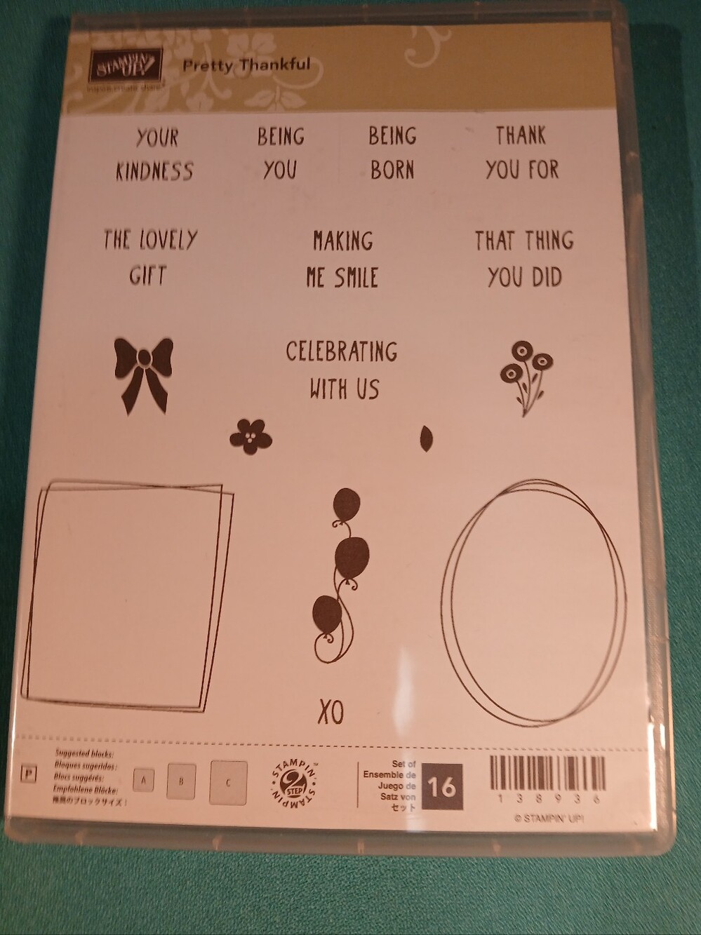 Stampin’ Up! Pretty Thankful 138936 Photopolymer Cling Stamp Set Retired